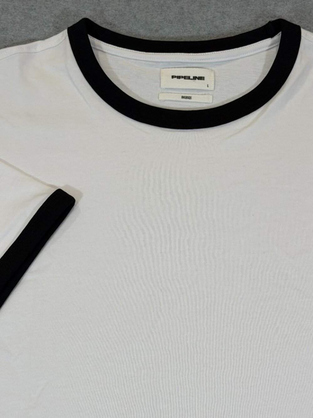 Pipeline Mens Ringer T-Shirt Large White Black Trim Oversize Fit Cotton NWT